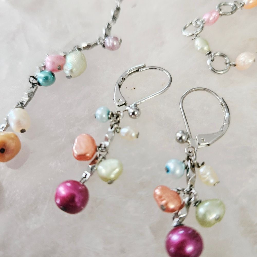 Vintage Demi Parure Multicolor Freshwater Baroque Pearl Necklace & Earrings Set - Picture 8 of 8